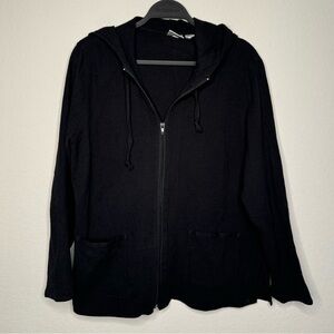 Chico's Crinkle Cotton Hooded Zip-up‎ Jacket in Black- Sz 1 (M/8)